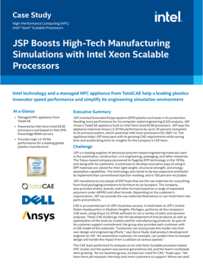 JSP Boosts High-Tech Manufacturing Simulations with Intel Xeon Scalable Processors HPC case study by TotalCAE overview